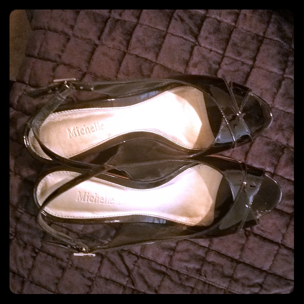 Michelle D patent leather cork wedge